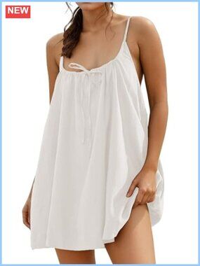 Womens Linen Blend Mini Dress Loose Summer Beach Cover Up Sundress